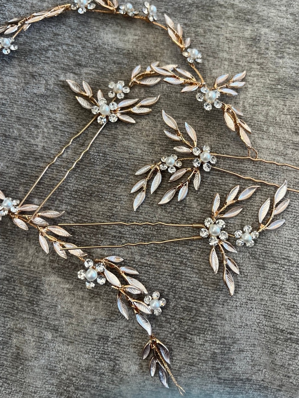 Bridal hair pins and halo
